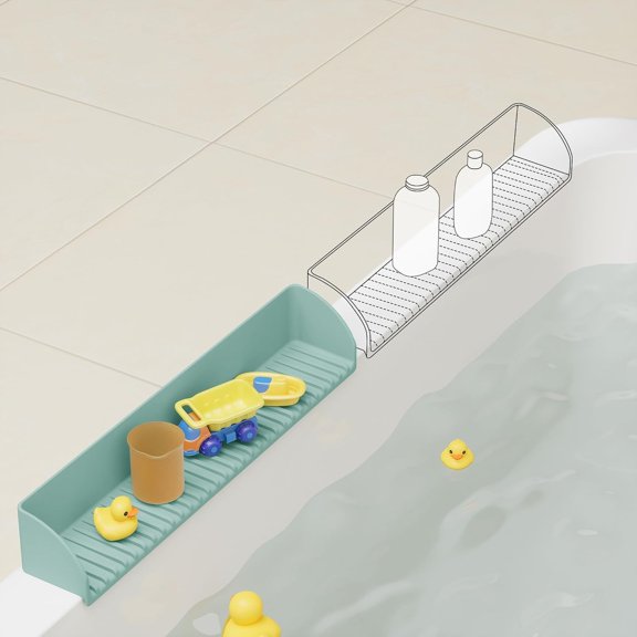 NORIZF Bathtub Splash Guard for Tub-Silicone Tub Water Splash Guard with 4 Suction Cups,Bath Toy Holder,Tub Play Shelf for Kids,Bathtub Side Splash Guard Tray,Toddler Bathroom Essentials,1Pack,Aqua