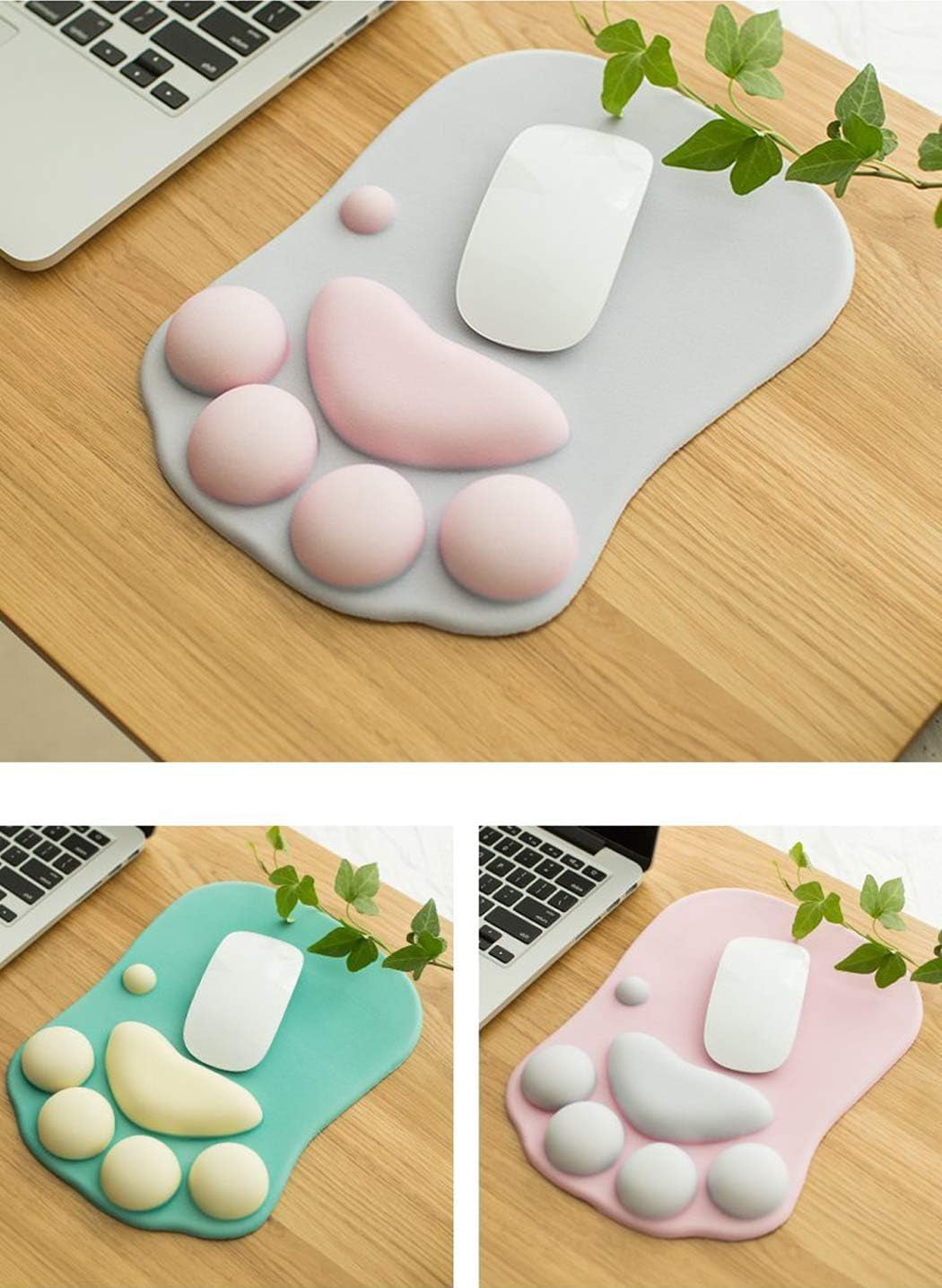 Cat Paw Mouse Pad with Wrist Rest Soft Gel Wrist Rest Pad Cute Design-cushioning and Comfortable Mouse Pad,Green