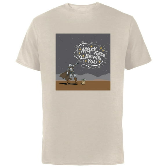 Star Wars Mando & Grogu Christmas Merry Force Be With You - Short Sleeve Cotton T-Shirt for Adults - Customized-Natural