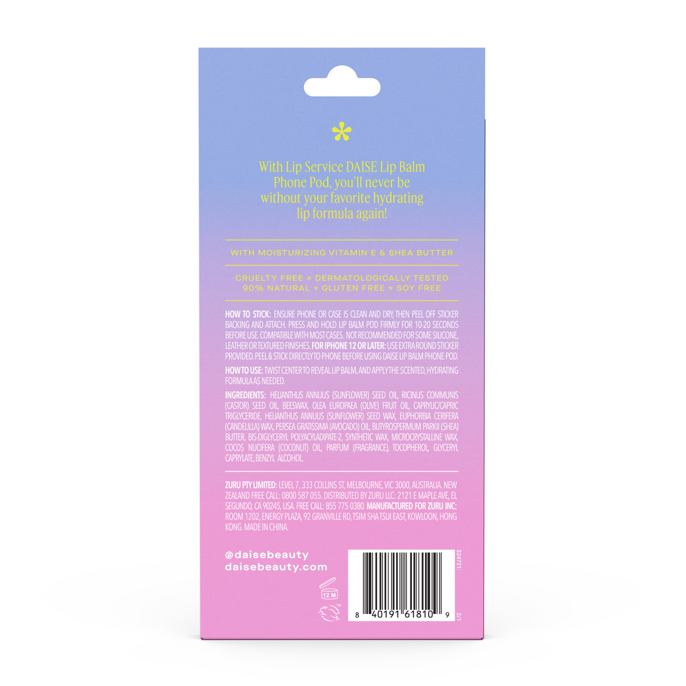 Funda para Teléfono con Bálsamo Labial DAISE Lip Service en Brisa de Coco, con Vitamina E y Manteca de Karité, 1.7 g 2