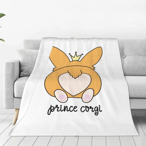 Fotbe Prince Corgi Dog Manta de Franela Acolchonada con Estampado, Súper Suave y Esponjosa, Extra Grande para Sofá, Cama, Uso Todo el Año-40"x30"