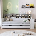 thumbnail image 3 of Harper & Bright Designs Twin Size Corner Bed Frame with Trundle, Daybed with Storage Shelves, Wooden L Shaped Beds with Study Desk, Antique White, 3 of 11