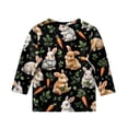 thumbnail image 4 of Easter Shirts for Girls 3/4 Sleeve Bunny Graphic Print Cute Tees Kids Eggs Crew Neck Soft Casual Blouses, Black 120, 4 of 4