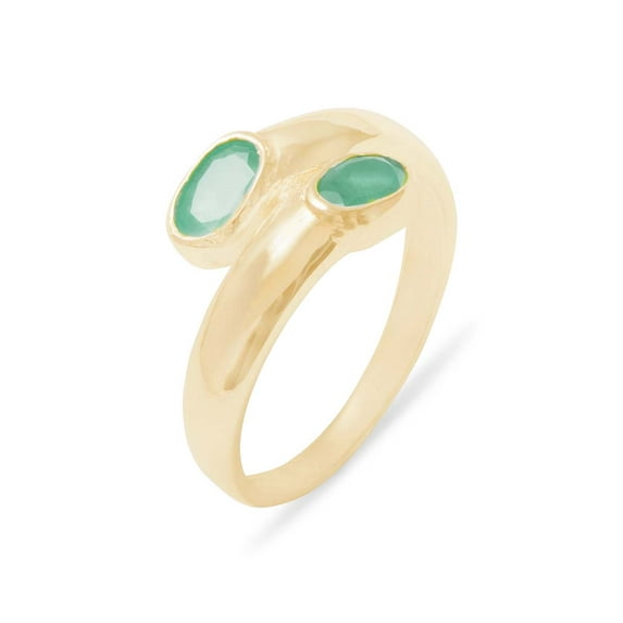 LBG British Made 18k Yellow Gold Natural Emerald Womens Band Ring - 33 size options - Size 6.75
