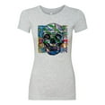 thumbnail image 2 of Wild Bobby, Colorful Abstract Skull Face Streetwear Womens Slim Fit Junior Tee, Heather Grey, Medium, 2 of 3