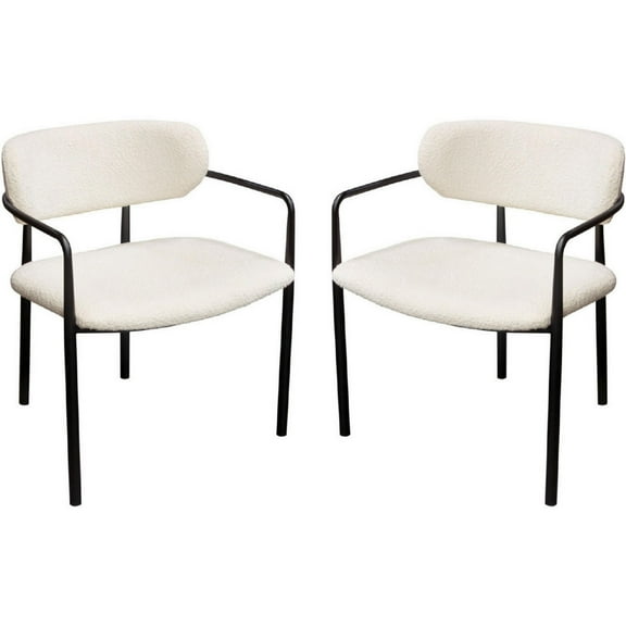 Oke 26 Inch Padded Dining Chair Set of 2 Black Ivory Boucle Upholstery