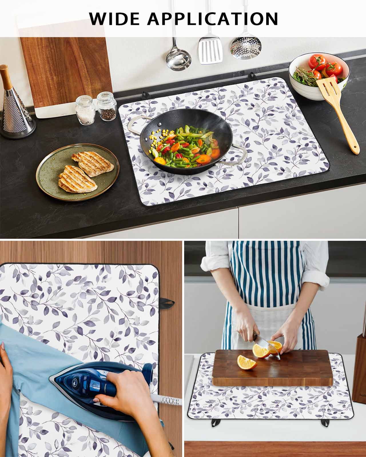 nqOlkjepod Large Induction Cooktop Protector Mat 24"x21", Purple Leaves Stove Top Covers for Electric Stove, Summer Botanical Watercolor Pastoral Stove Burner Cover Mats, Glass Top Stove Cover