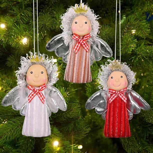 Colgante De Árbol De Navidad De Ángel De 3 Uds Con Alas De Plata Colgante De Árbol De Navidad Adornos Navideños Colgantes Para Puerta O Pared Eigraketly HA038129-00