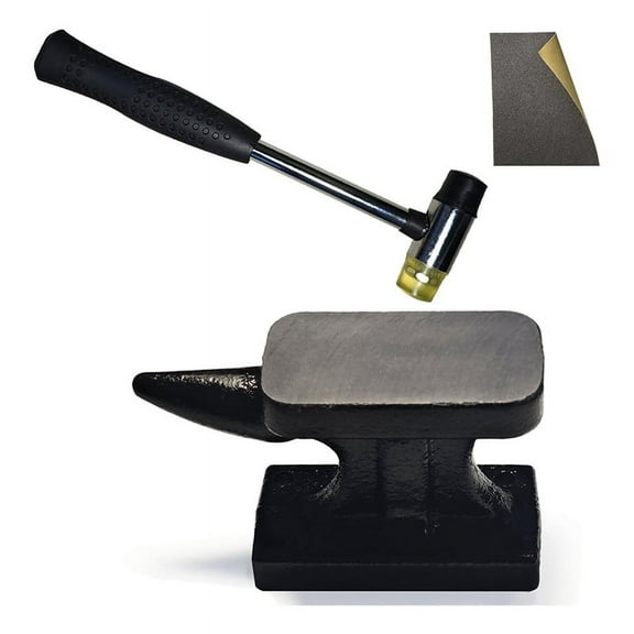 TOP! Mini Iron Horn Anvil & Hammer Set, 1.15 Lb ForgedIron with Rubber Hammer,for Metal Stamping, Silversmith