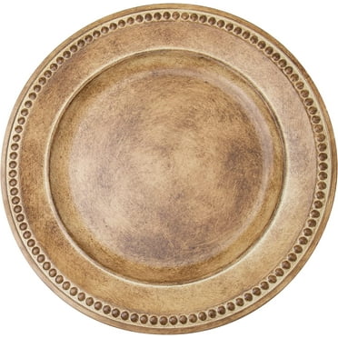 Simply Elegant Vintage Plastic Charger Plate - Service Plate for Parties, Dinner, Weddings, Quinceaneras and Events | 13 inch Diameter| Brown Finish | Set of 12