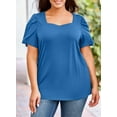 thumbnail image 4 of SHEWIN Women Tshirts Plus Size Tops for Women Summer Puff Sleeve T-Shirts Oversized Summer Blouse Tops Blue 5X, 4 of 9