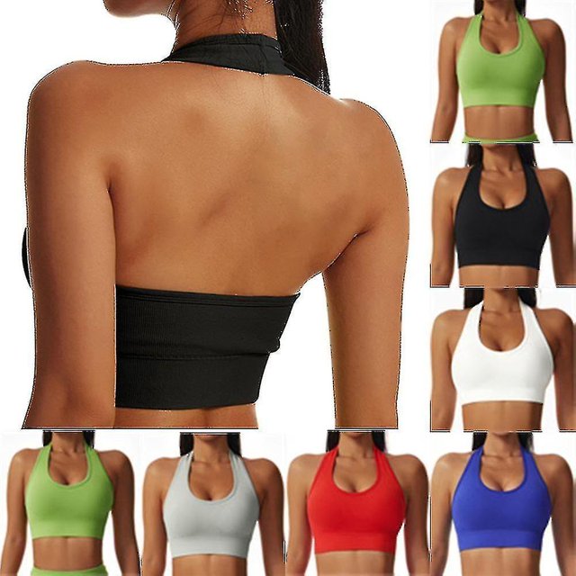 Sujetador deportivo con cuello halter Sin espalda Fitness Bustier Sujetador push up acolchado para mujer