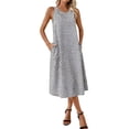 thumbnail image 4 of WRKEKC Printed Dresses for Women Botanical Print Crew Neck Sleeveless Straight Column Midi Flowy Silhouette Chic, 4 of 4