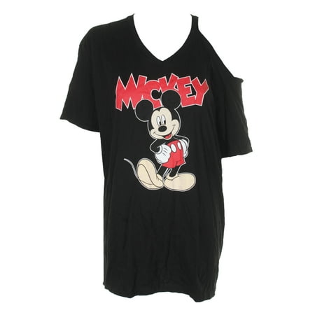 Disney Plus Size Black Short-Sleeve Mickey Mouse Cold-Shoulder Graphic T-Shirt 1X