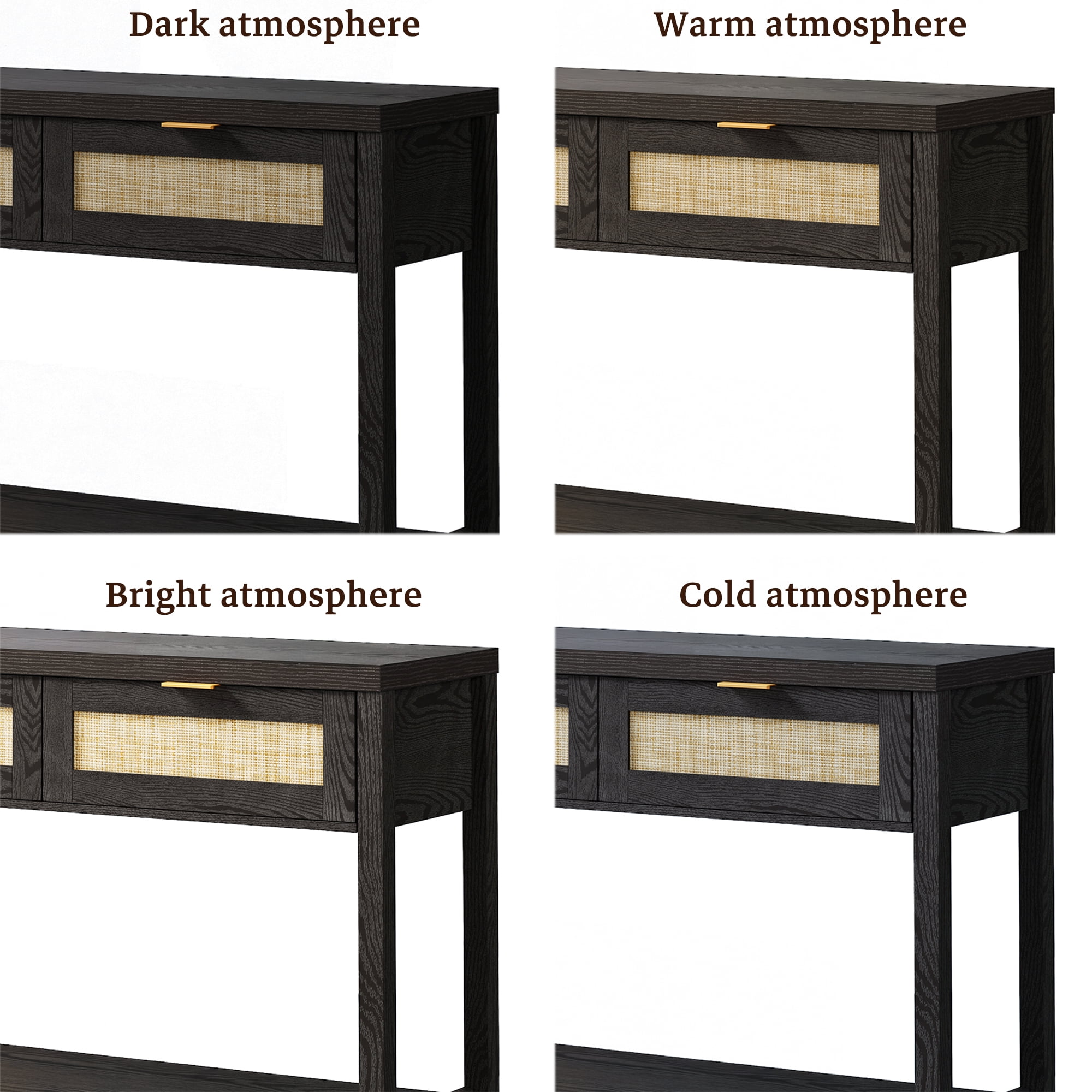 SICOTAS 39.4 Inch Wide Rattan Console Table Set of 2 with 2 Drawers & Shelf, Boho Entryway table with Large Storage Capacity for Entrance Way, Hallway, Living Room - Black Oak