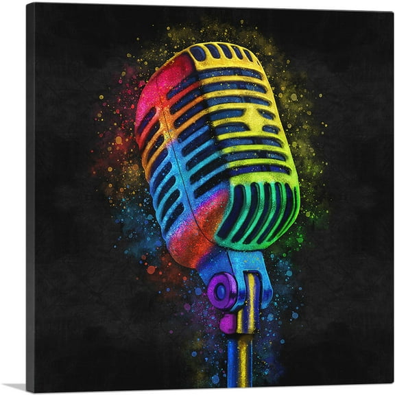 ARTCANVAS Colorful Microphone Square Canvas Art Print - Size: 18" x 18" (0.75" Deep)
