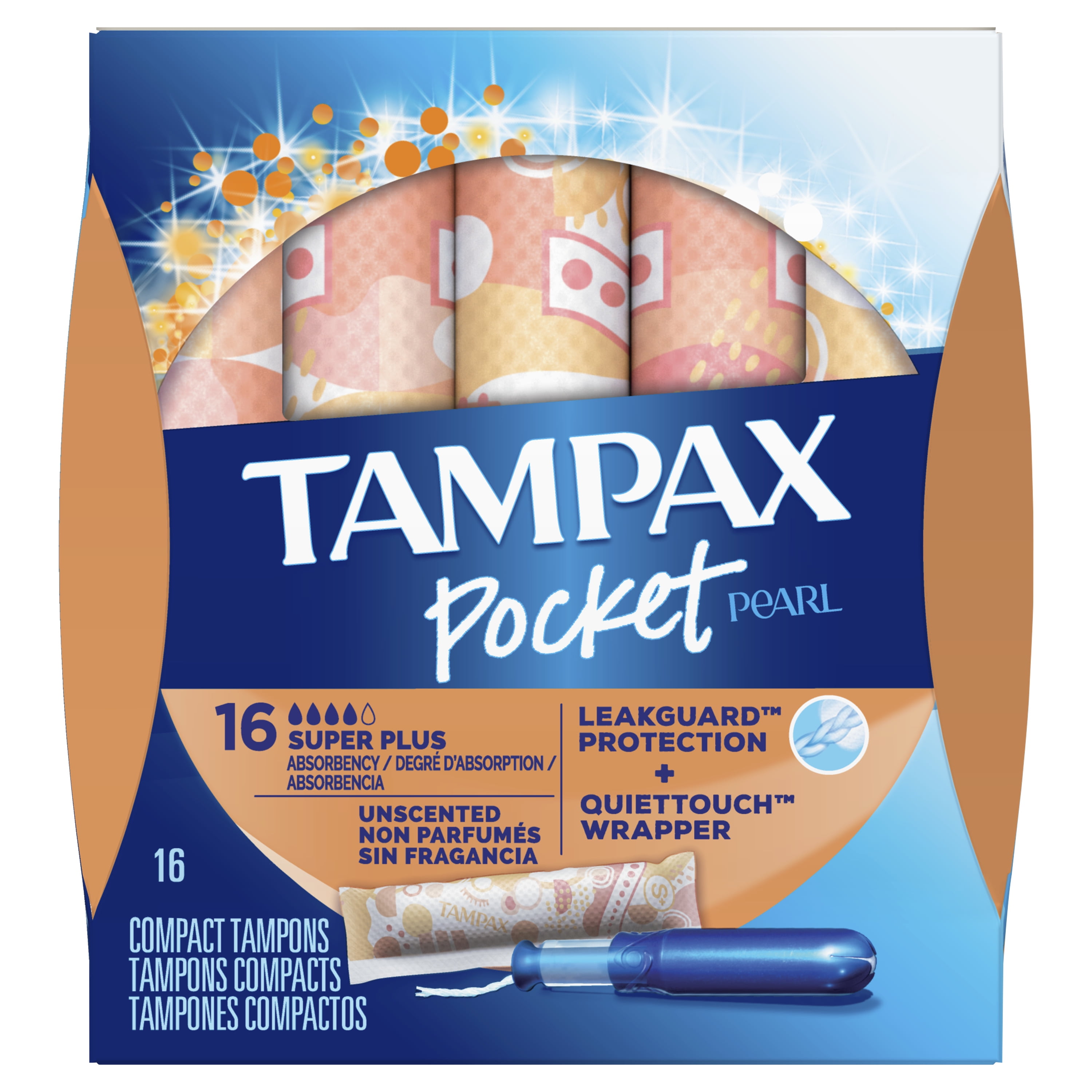 Tampax Pocket Pearl Super Plus Absorbency Plastic Tampons, Unscented