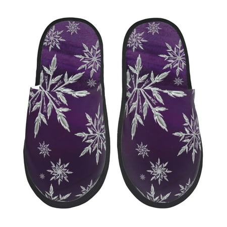 Balery Snowflake Gradient Purple Slient Indoor Furry Fleece Comfort House Shoes Soft Non-Slip Home Shoes Cotton slippers House Slippers-- Large