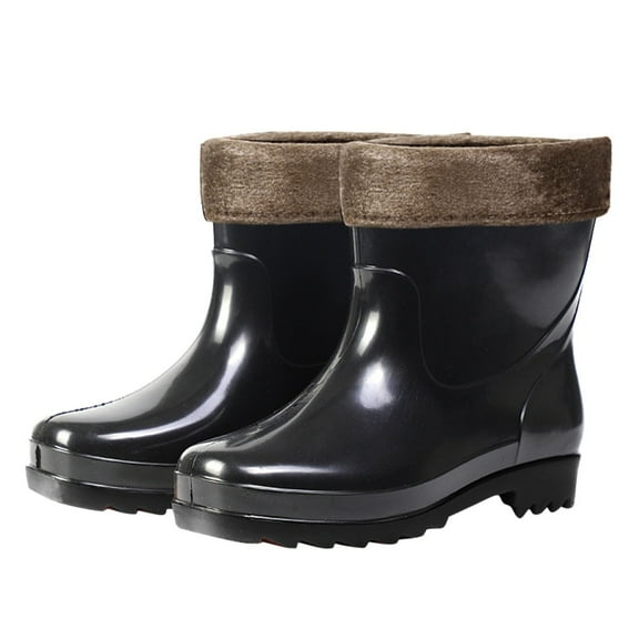 Mepaouo Womens Mens Ankle Rain Boots Waterproof Fleece Lined Winter Chelsea Garden Rainboot Shoes