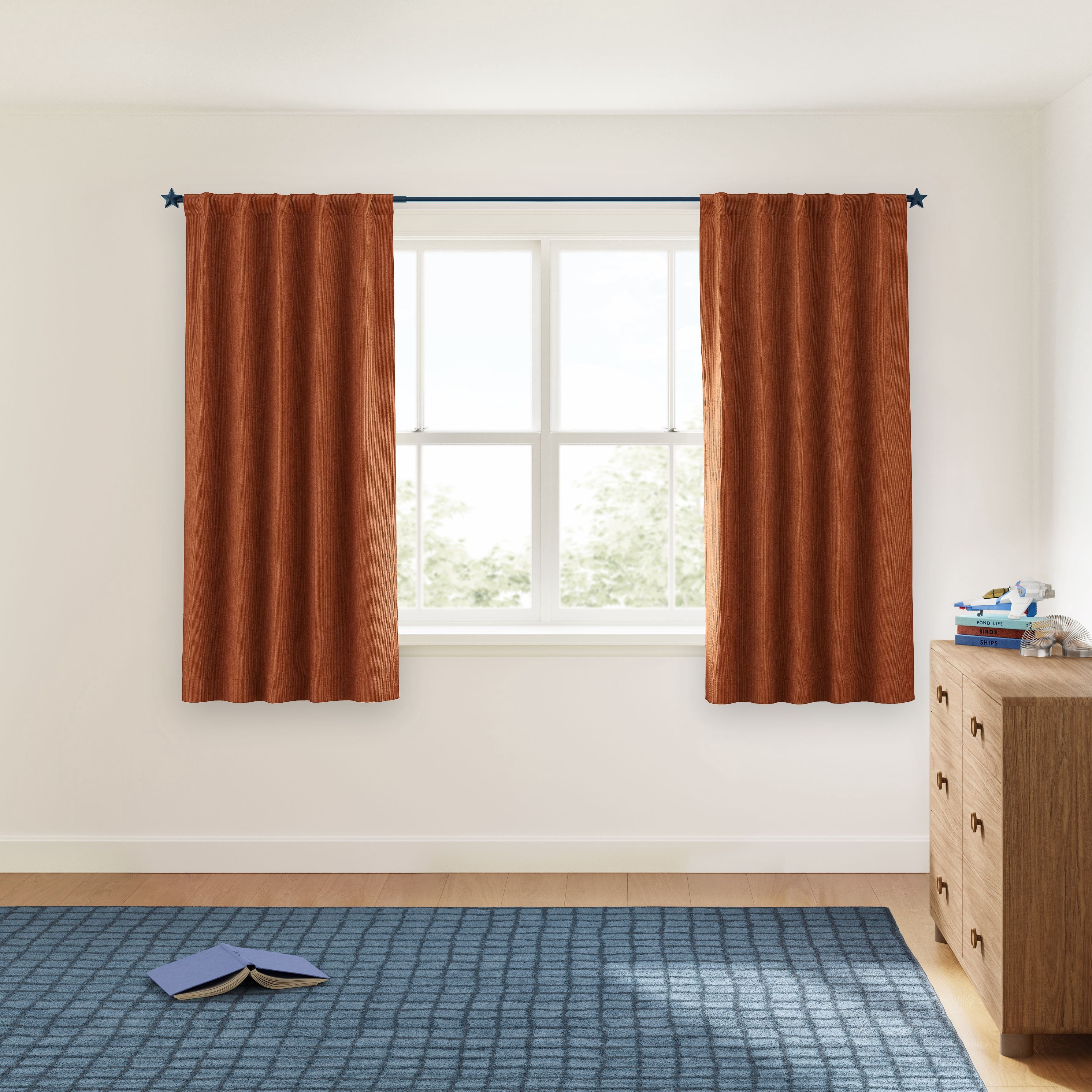 Mainstays Kids Orange Solid Ribbed Corduroy Blackout Rod Pocket with Back Tabs Single Curtain Panel, Set of 1, 38" W x 63" L