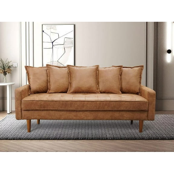 Koby Home Mid-Century Loveseat 70" Sofa Seat Faux Leather Sofas Couches 3-Seater Camel Brown