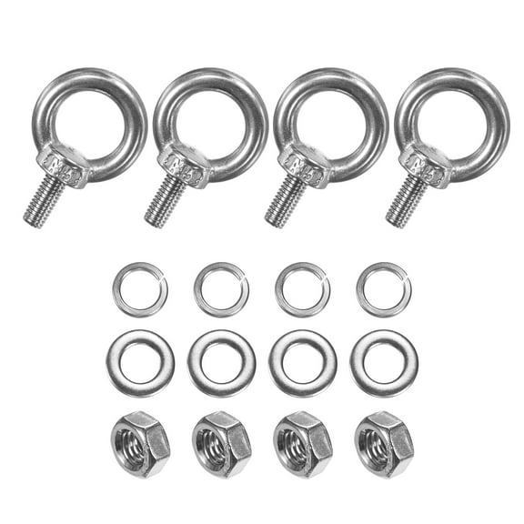 Uxcell 4-Sets Stainless Eyebolt M5x12mm Shoulder Lifting Eye Bolt with Nuts Washers Male Screw Thread Ring