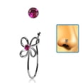 thumbnail image 2 of iJewelry2 Fuchsia Round Crystal Sterling Silver Illusion Stud Flower Shaped Nose Lip Non-piercing Bone Ring Clip, 2 of 2