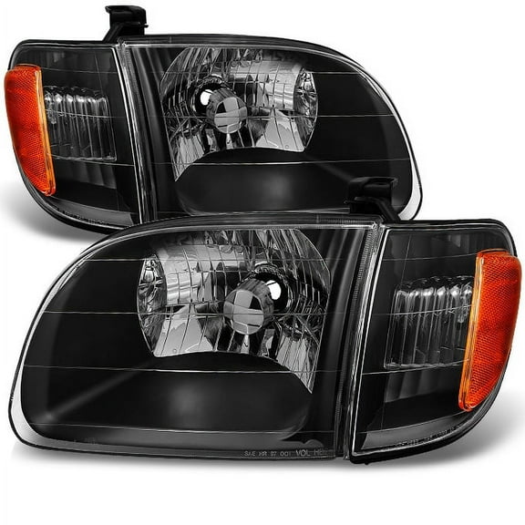 AKKON - For [Black] 2000 2001 2002 2003 2004 Toyota Tundra Regular | Access Cab Headlights Headlamp w/Corner Lights Pair Driver - Passenger Side