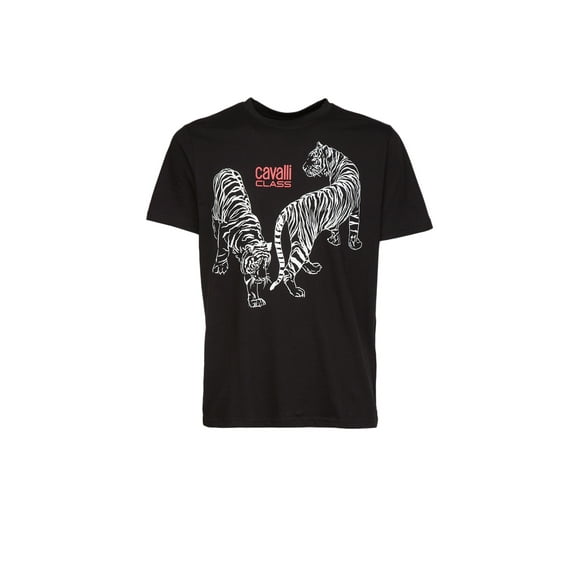 Cavalli Class Black Double Tiger Logo Motif Fashion T-Shirt-XL for mens