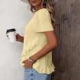 thumbnail image 6 of Perfectbot Women's Eyelet Ruffle Hem Blouse, Short Sleeve Round Neck Asymmetrical Peplum Trendy Top, 6 of 7