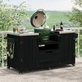 thumbnail image 2 of Euroco 66.5" Outdoor Grill Table with Stainless Steel Top,Solid Fir Wood BBQ Prep Station with Wheels, Drawers & Storage Cabinets, 2 of 9