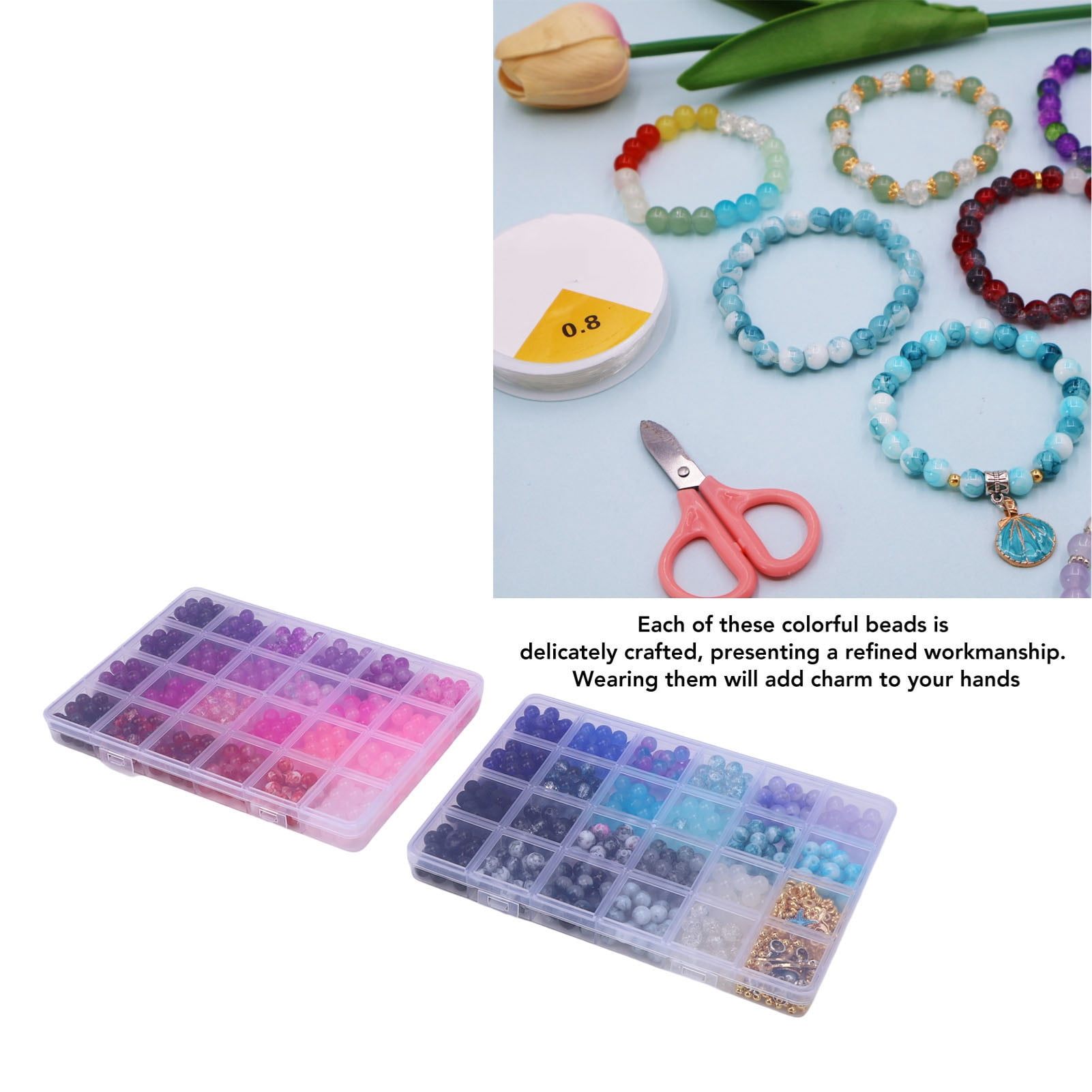 NFTIGB 1190Pcs Glass Beads Kit 48 Colors Crackle Round Bead for Bracelets Jewelry Making Earrings Necklace Crafts 8mm Spacer Bead Charms Style 3