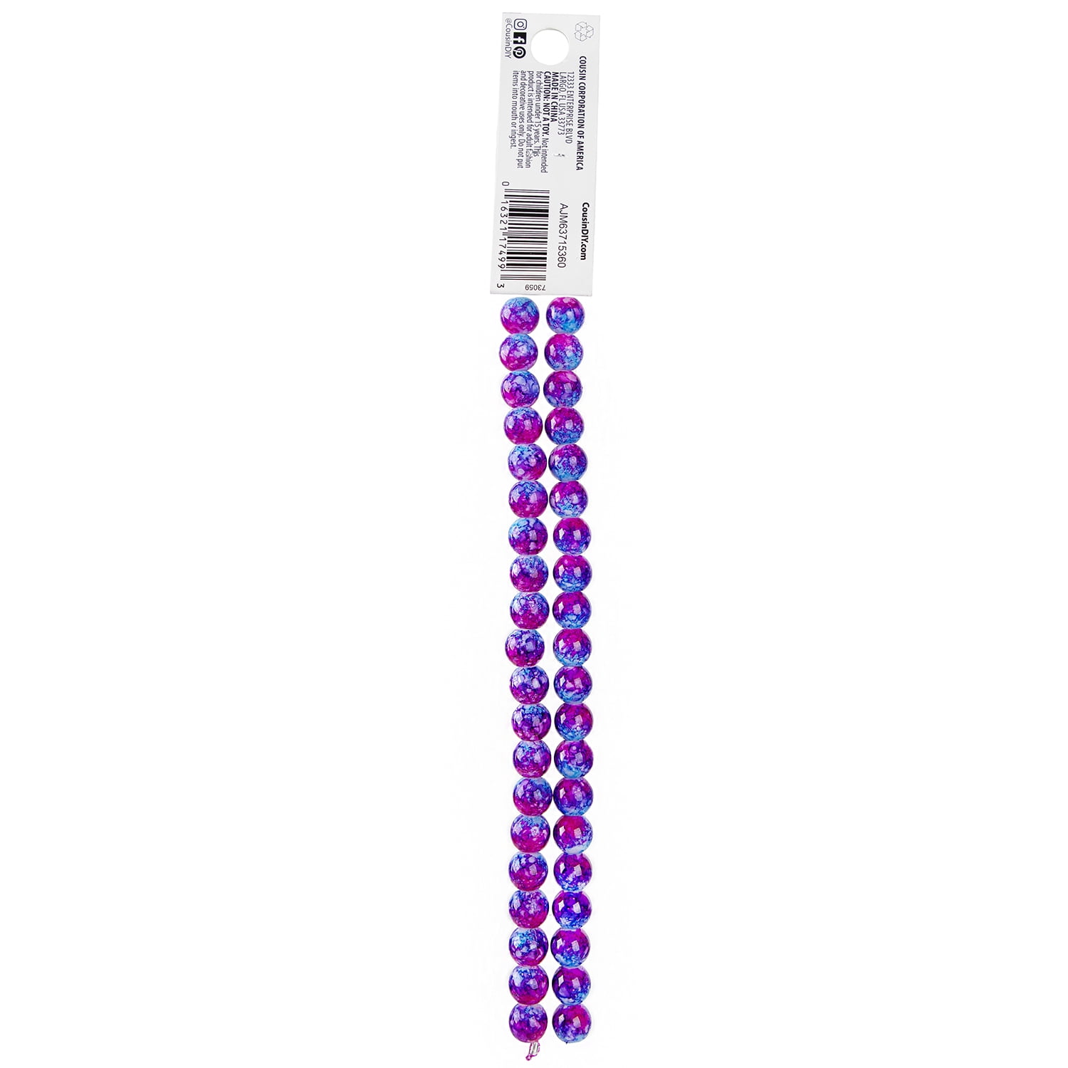 Cousin DIY 10mm Blue Pink Purple Tie-dye Glass Bead Strand, 42 Pieces, Model AJM63715360