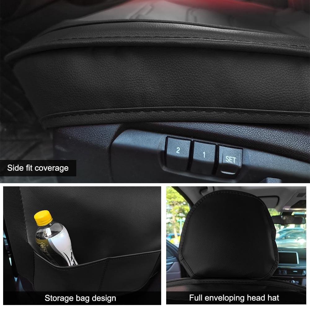 Maidao Car Seat Covers Full Set,Faux Leather Seat Covers for Cars SUV,Breathable,Full Wrapping Edge,Universal Automotive Seat Covers Fit for Most Sedans with Headrest Black