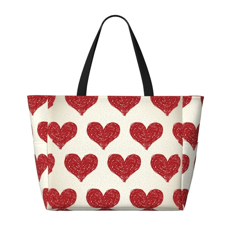 Fuzoiu Love Print Waterproof Beach Tote Bag for Women Girls with