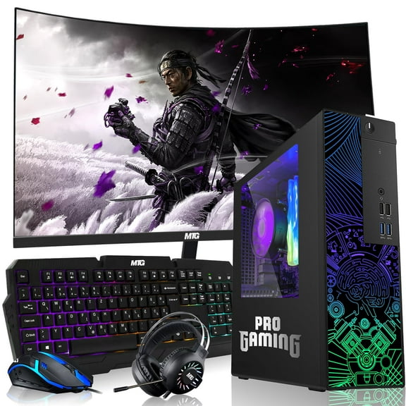Restored TechMagnet RGB Desktop Computer PC-Intel Core i5,16GB ARGB RAM,512GB SSD,GT-1030,24 Inch Curved Monitor with AI-Enabled Keyboard,Mouse and Headphone,Windows 11 Pro