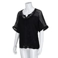 thumbnail image 5 of Patlollav Women Plus Size Tops Short Sleeve V-Neck Hollow Out Solid Casual Blouse Lace Pullover, 5 of 6