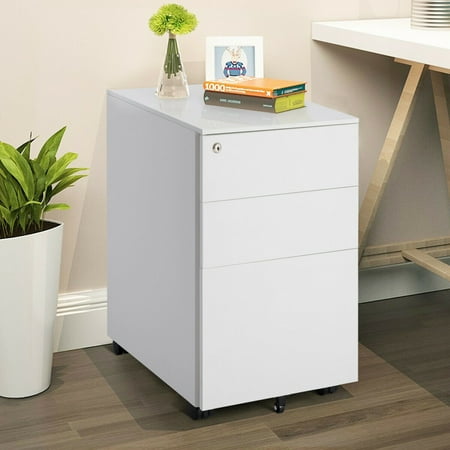 Costway 3 Drawer Filing Cabinet Locking Pedestal Under Desk Home Office W Wheels White Canada Costway 3 Drawer Filing Cabinet Locking, White Desk With Locking File Drawer