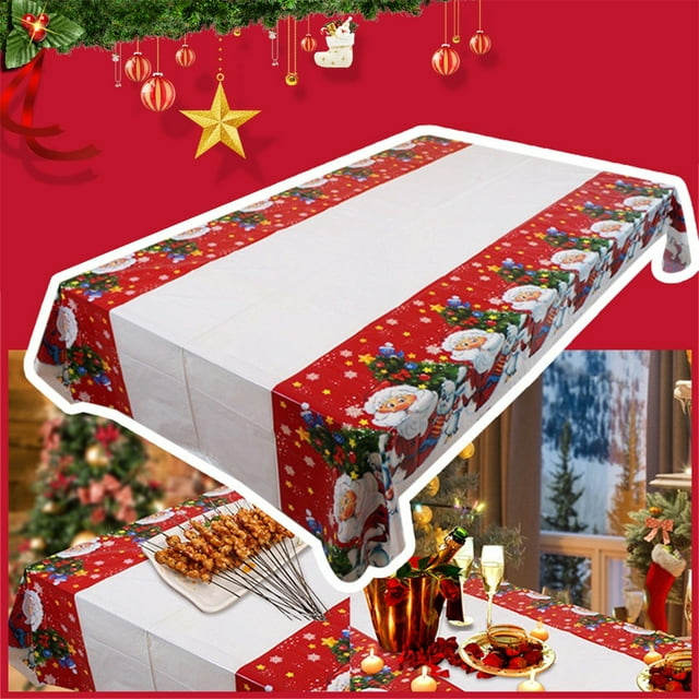 Clearance!Ymkly Christmas Decor,Christmas Tablecloth Disposable Pe Plastic Table Linen Tablecloth,Home Decor