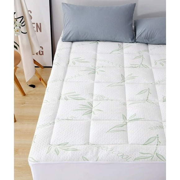 Mocassi Rayon Derived from Bamboo Mattress Pad, Overfilled Extra Plush Topper, Breathable Cool Flow Technology, 16" Deep Pocket, Twin XL, Green