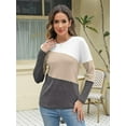 thumbnail image 3 of FUNING  Women's Color Block Tops Casual Long Sleeve Tunic Round Neck Pullover Shirts, 3 of 6