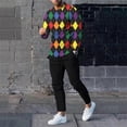 thumbnail image 2 of Conjuntos de dos piezas de moda de primavera y otoño para hombre, camisetas con estampados gráficos y pantalones ajustados, trajes para hombre, ropa informal, trajes de calle, 2 of 5