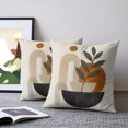 thumbnail image 2 of 16x16 Pillow Covers Set of 2, Boho Botanical Leaves Throw Pillow Covers Decorative Couch Cushion Case, Middle Century Abstract Beige Art Microfiber Square Pillowcases for Bedroom Car Living Room, 2 of 9