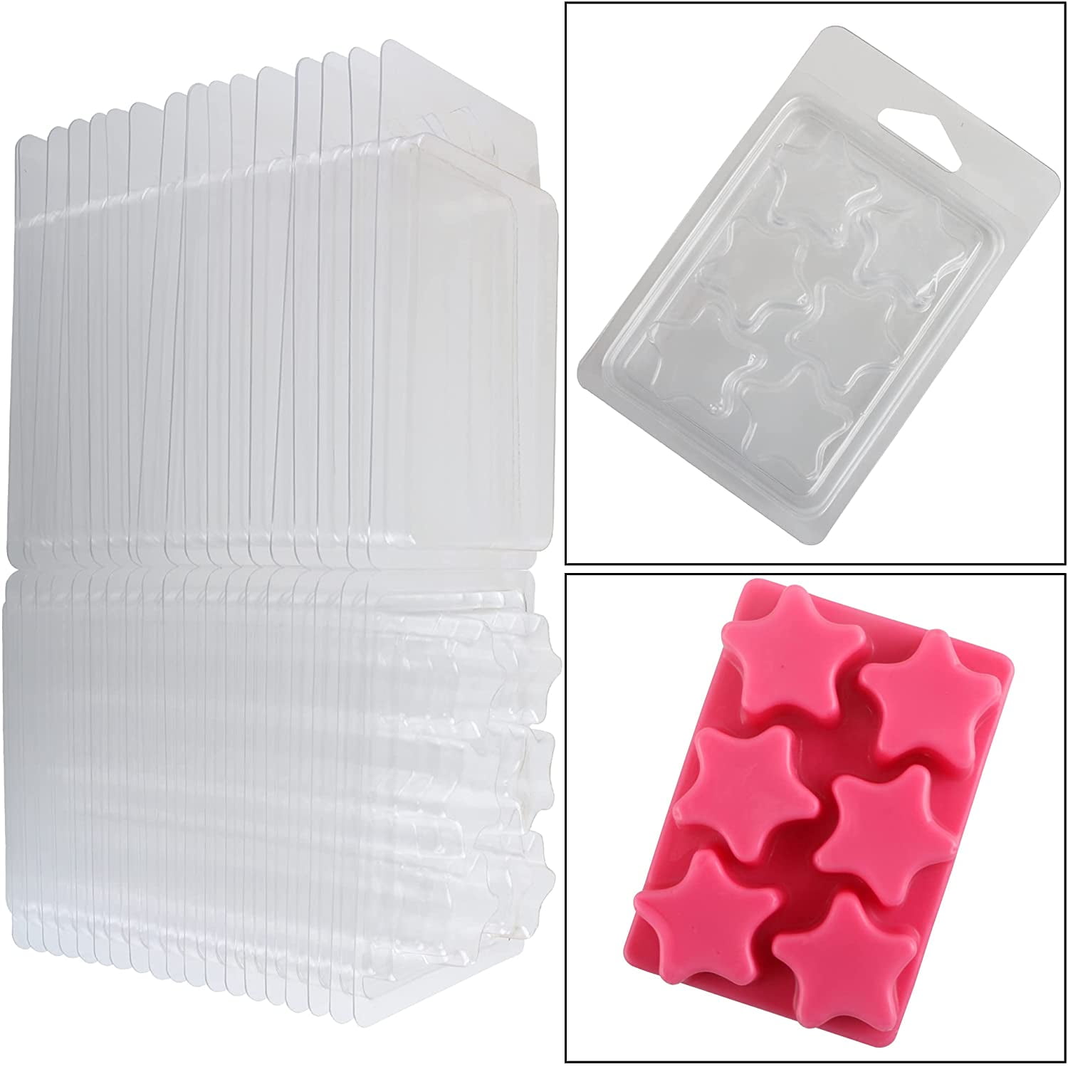 MILIVIXAY 50 Packs 8 Cavity Cubes Clamshells- Wax Melt Containers for  Tarts- Clear Empty Plastic Wax Melt Molds.