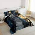 thumbnail image 3 of jejeloiu Vintage Fluid Ink Full Size Comforter Sets,Blue Gray Gold Bedding Sets For Men Women Reversible 3pcs, 3 of 8