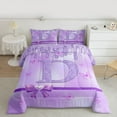 thumbnail image 2 of Manfei Purple Bow Butterfly 2pcs Bedding Comforter Set for Children Kids Teens,Letter Monogrammed Initial D Twin Comforter Sets,Bling Glitter Breathable Bedding Set,Graffiti Splash Home Decor, 2 of 8