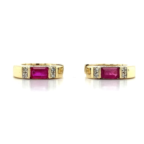 14k Yellow Gold Plated 1Ct Emerald Lab Created Ruby & Round Diamond Huggie Earrings For Women's