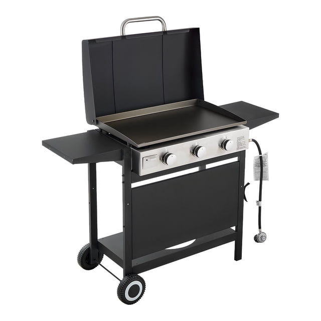 KFFKFF Gas Griddle, 3-Burner Flat Top Grill, Propane Griddle with Wheels, Lid, 3 x 11000 BTU Outdoor Flat Top Grills