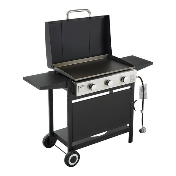 KFFKFF Gas Griddle, 3-Burner Flat Top Grill, Propane Griddle with Wheels, Lid, 3 x 11000 BTU Outdoor Flat Top Grills