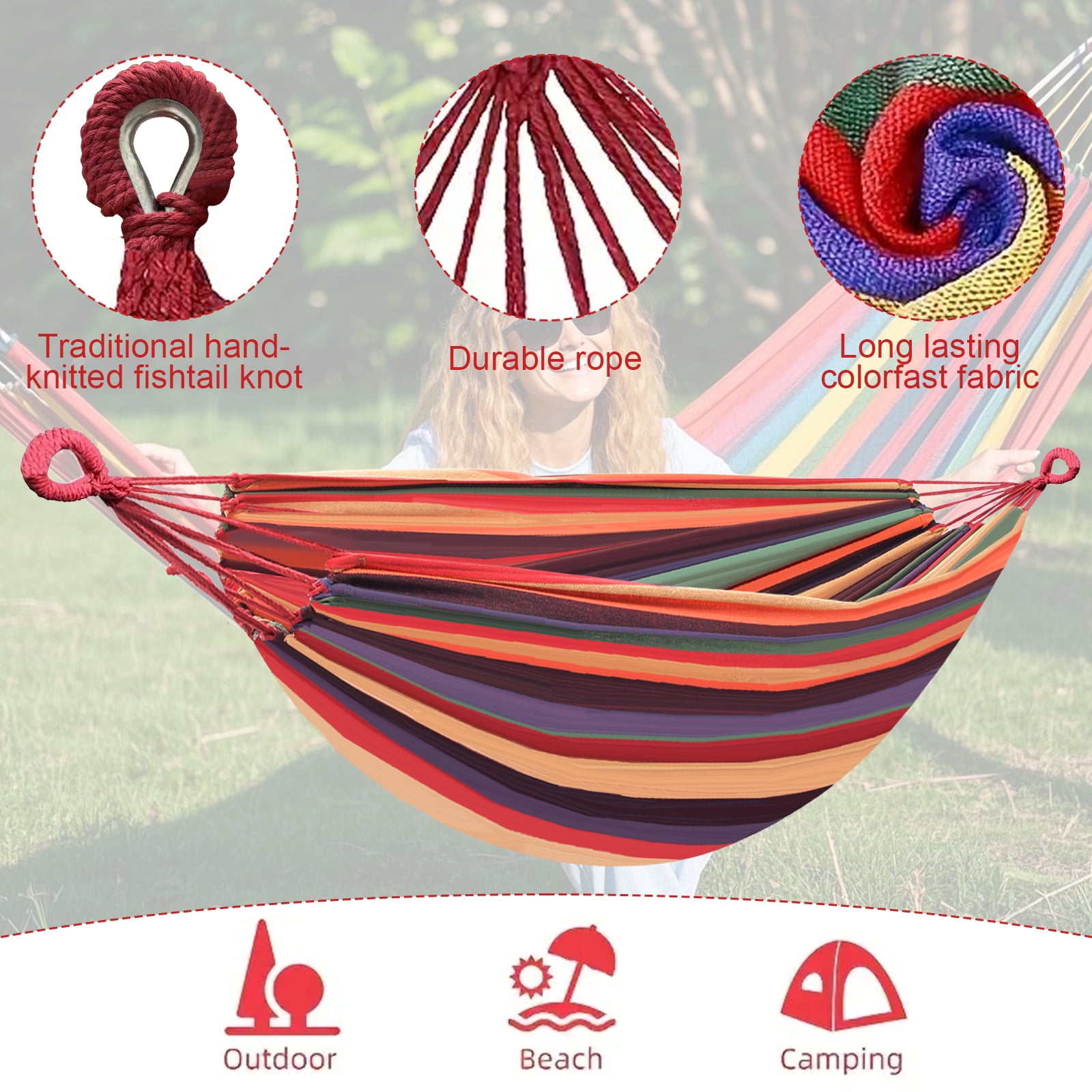 Double Hammock with Tree Swing Straps Holds 440lbs Capacity Hammock for Camping Outside Garden Outdoor Indoor Patio Backyard, Rainbow